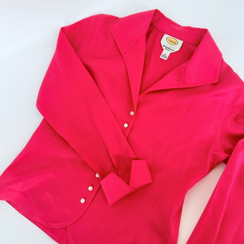 Talbots Hot Pink Herringbone Wrinkle Resistant Stretch French Cuff Shirt Size 4
